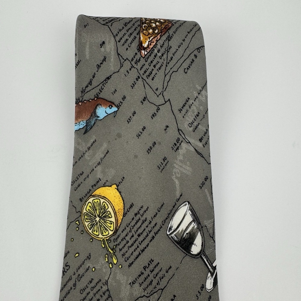 VTG Nicole Miller Caviar Cocktail Novelty Silk Tie 1995 Gray - Picture 6 of 12